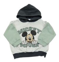 Bílo-zeleno-antracitová mikina s Mickeym a kapucí Disney