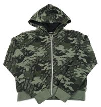 Khaki-černá army crop propínací mikina s nápisy a kapucí Page one young