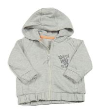 Světlešedá melírovaná propínací mikina s nápisem a kapucí F&F