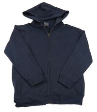 Tmavomodrá propínací mikina s potiskem a kapucí 