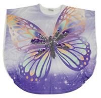 Lila-fialové tričkové pončo s motýlkem a flitry 