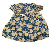 Nové - Tmavomodro-oranžové šaty s pomeranči 