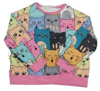 Růžovo-barevná vzorovaná mikina s kočičkami Shein