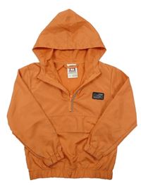 Oranžová šusťáková jarní bunda s nášivkou a kapucí 