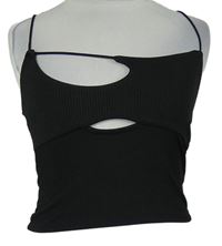 Dámský černý žebrovaný crop top s průstřihy Bershka 