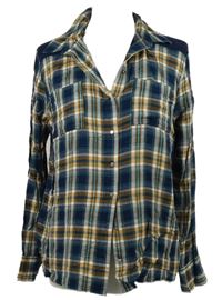 Dámská tmavomodro-okrová kostkovaná halenka TU 