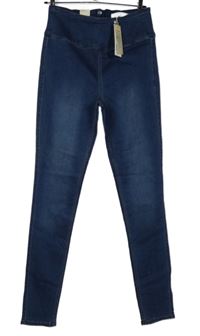 Nové - Dámské tmavomodré džegíny s vysokým pasem Pieces 