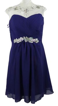 Dámské fialovo-bílé šifonové koktejlové šaty s kamínky Grace Karin 