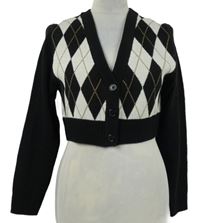 Dámský černo-bílý károvaný crop propínací svetr H&M