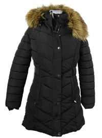 Dámský černý šusťákový zimní kabát s kapucí s kožíškem Goldigga 