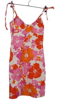 Dámské bílo-růžovo-oranžové květované plátěné šaty Tally Weijl