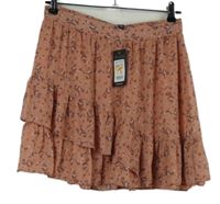 Nové - Dámská růžová kytičkovaná šifonová sukně s volánky New Look 