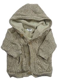 Béžový melírovaný propínací zateplený svetr s kapucí F&F