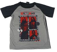 Šedo-černé tričko s wrestlery 