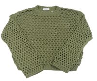 Khaki perforovaný crop svetr Primark