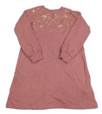 Růžové teplákové šaty se srdíčky z flitrů H&M