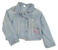 Světlemodrá riflová bunda s kytičkami a motýlky Topolino