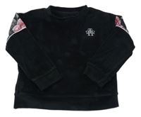 Černá plyšová mikina s výšivkou a kytičkami Firetrap