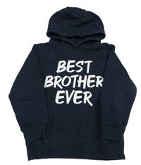 Tmavomodrá mikina s nápisem a kapucí