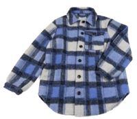 Modro-bílá kostkovaná huňatá košilová bunda Primark
