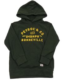 Tavozelená mikina s nápisem a kapucí Petrol