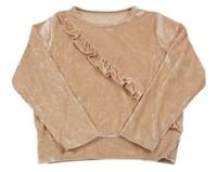 Světlerůžové sametové triko s volánkem