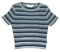 Tmavomodro-bílo-mintové pruhované pletené tričko H&M