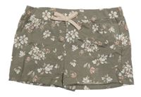 Khaki lehké kraťasy s květinami