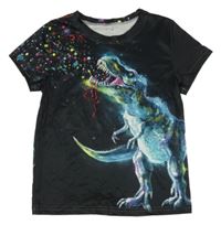 Černo-barevné elastické tričko s dinosaurem 