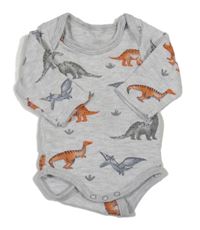 Šedé melírované body s dinosaury