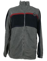 Pánská šedo-tmavomodrá fleecová propínací mikina s nápisem Marcel Battiston