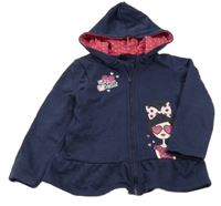 Tmavomodrá propínací mikina s dívkou s brýlemi a kapucí Kiki&Koko