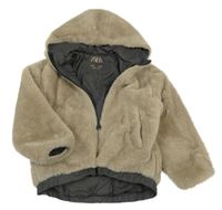 Béžová kožešinová jarní bunda s kapucí Zara