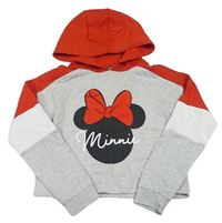 Červeno-šedá crop mikina s Minnie a kapucí Disney