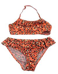 Neonově oranžové leopardí 2-dílné plavky Primark