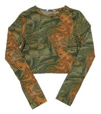Khaki-oranžové vzorované tylové crop triko Candy Couture 