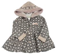 Šedo-světlerůžový vzorovaný podšitý kabát s Minnie a kapucí 