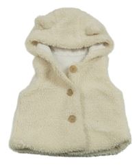 Smetanová huňatá podšitá vesta s kapucí Tu