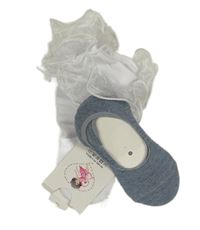 Nové - 2x -  Ponožky - Bílé s organzovými volánky + modré melírované neviditelné vel. 27-30