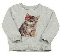 Světlešedá melírovaná mikina s kočičkou C&A