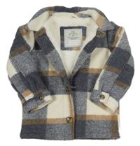 Tmavomodro-smetanovo-hnědá kostkovaná zateplená košilová bunda George