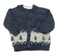 Tmavošedo-béžový propínací svetr se stromky John Lewis