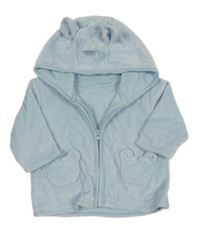 Světlemodrá sametová propínací mikina s medvídky a kapucí George