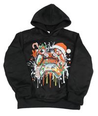 Černá mikina s potiskem a kapucí shein