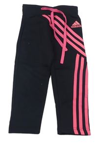 Černé tepláky s růžovými pruhy s logem Adidas 