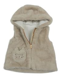 Béžová kožešinová podšitá vesta s kočkou a kapucí Nutmeg