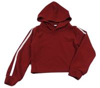 Rubínová žebrovaná crop mikina s kapucí 