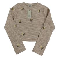 Nové - Hnědé melírované žebrované crop triko s kytičkami River Island