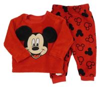 Červené chlupaté pyžamo s Mickeym Disney