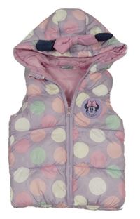 Lila puntíkatá šusťáková zateplená vesta s Minnie a kapucí Disney